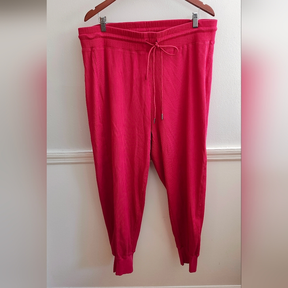 Anthropologie Daily Practice Bright Pink Ribbed Joggers Sz 2X